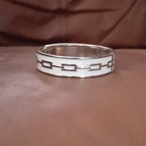 Silver and White Hinged Bangle